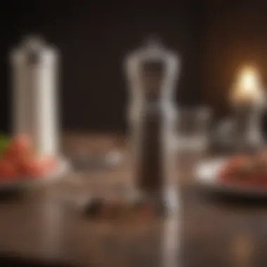 Elegant pepper grinder on a dining table