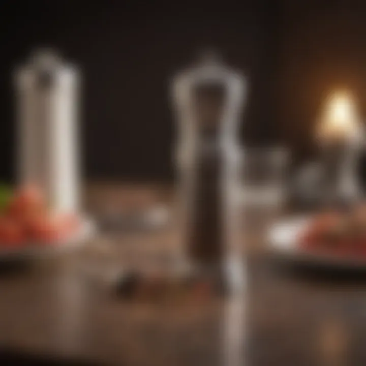 Elegant pepper grinder on a dining table