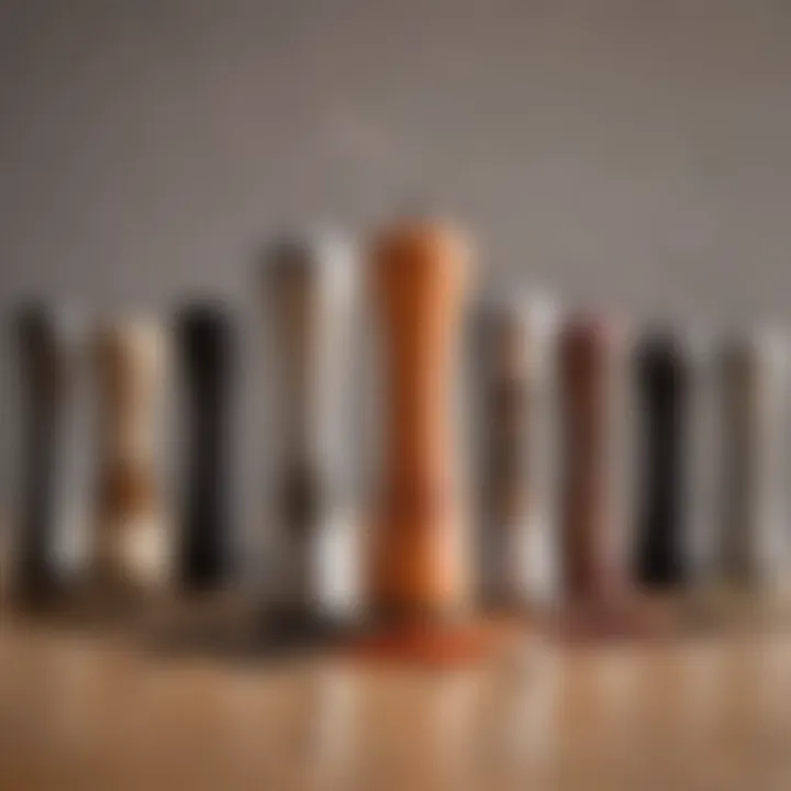Different designs of pepper grinders lined up