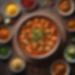 A vibrant bowl of fish curry showcasing an array of spices and colorful ingredients