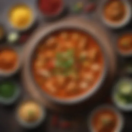 A vibrant bowl of fish curry showcasing an array of spices and colorful ingredients
