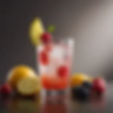 Elegant glass featuring a vibrant flavored vodka drink with fruit garnish