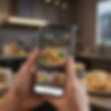 A smartphone displaying a food delivery app with a vibrant food selection.