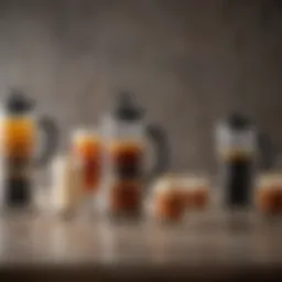 Different sizes of Frieling French presses displayed together