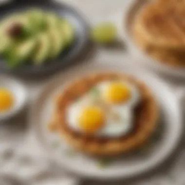 Savory waffles served with avocado slices and a poached egg