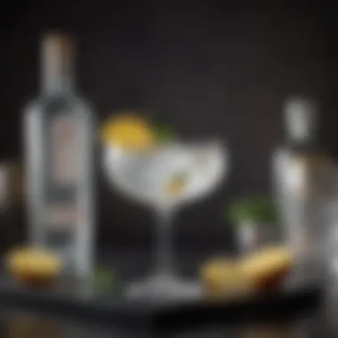 Sophisticated Cocktail Presentation A stylish cocktail setup showcasing gin and decorative garnishes