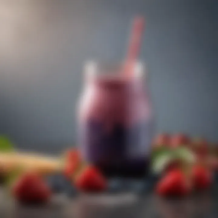 A berry smoothie bursting with blueberries and strawberries, served in a stylish jar with a straw.