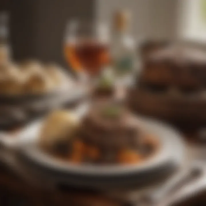 A cozy dining setup with haggis and complementary beverages