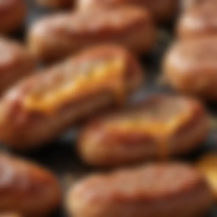 A close-up of a Hatfield breakfast sausage link highlighting its texture and quality