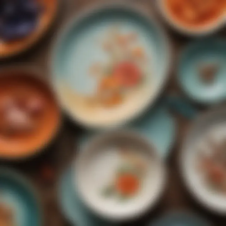 Close-up of organic ceramic dishes showcasing unique glazing techniques