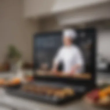 A digital screen displaying a live cooking tutorial, highlighting modern technology in education.