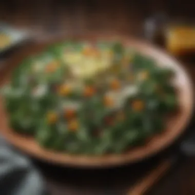 Elegantly Presented Kale Salad with Dressing Artfully plated kale salad with dressing