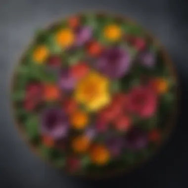 Garnished Kale Salad with Edible Flowers Kale salad garnished with edible flowers