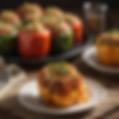 A colorful plate of stuffed bell peppers filled with a savory mixture of ground turkey and spices.