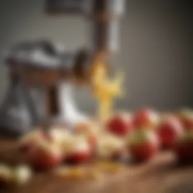Detailed View of Peeling Apples Close-up of apples being peeled