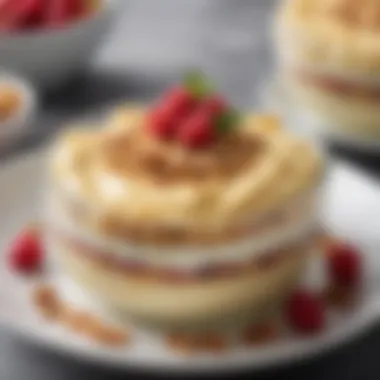 A close-up of a bowl of Kroger Instant Pudding being garnished with crushed nuts and berries.