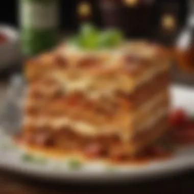 An artistic gourmet lasagna with unique ingredients and presentation