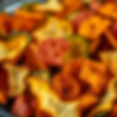 Artfully Presented Vegetable Chips Close-up of crispy vegetable chips arranged artistically