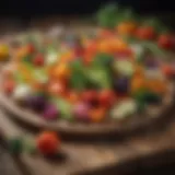 A vibrant assortment of colorful low carb vegetables on a rustic wooden table