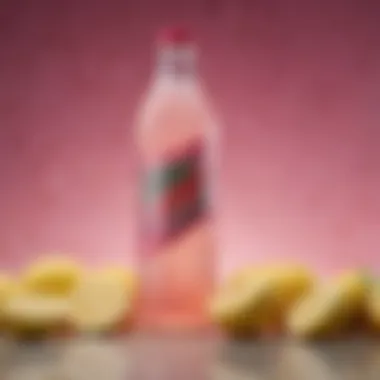 An artistic arrangement of Mountain Dew Pink Lemonade with lemon-themed ingredients