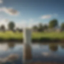 A scenic view of an organic dairy farm with grazing cows under a blue sky.