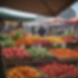 A vibrant farmer's market showcasing fresh produce and artisanal goods