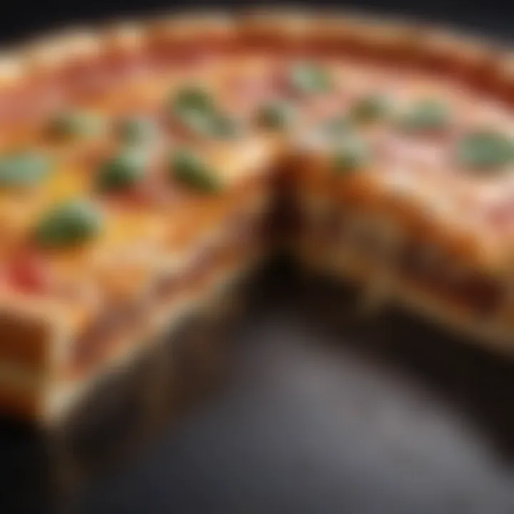 An artistic cross-section of New York pan pizza revealing its layers