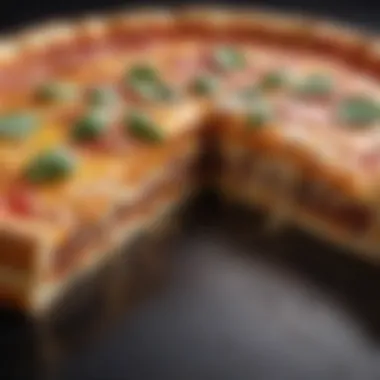 Artistic Cross-Section of New York Pan Pizza An artistic cross-section of New York pan pizza revealing its layers