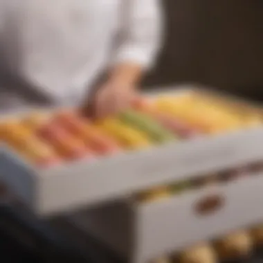 A delivery person with a box of freshly made macarons