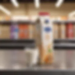 A carton of oat milk on a grocery shelf