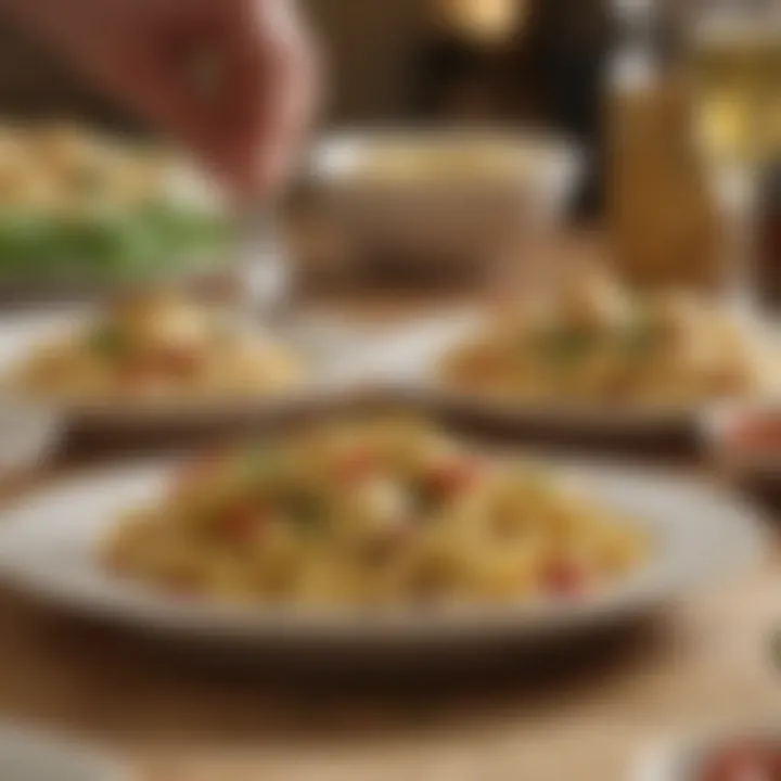 A close-up of tortellini being enjoyed at a dining table surrounded by friends