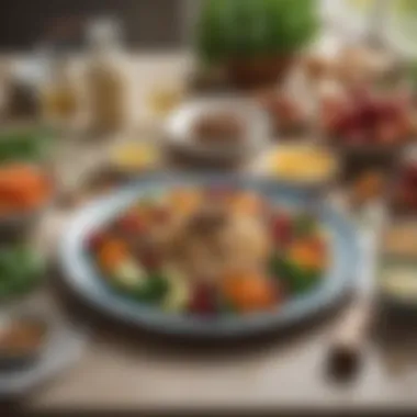 Cultivating Mindful Eating Practices An elegant table setting with a variety of healthy foods and mindful eating tools