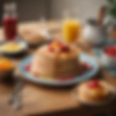 Colorful Breakfast with Pancakes A vibrant breakfast table featuring pancakes and stevia syrup