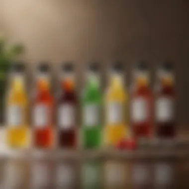 Variety of Stevia Syrups An assortment of stevia sweetened syrups in elegant glass bottles