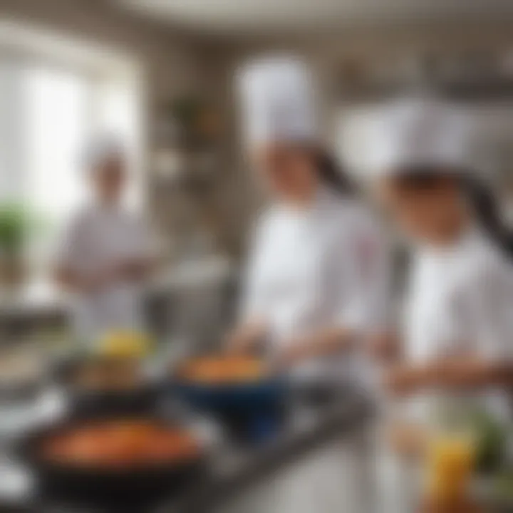 Collaborative learning experience in a preschool kitchen setting.