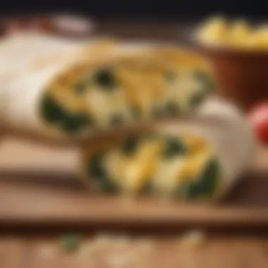 Scrumptious Breakfast Wrap for a Protein Boost A hearty breakfast wrap filled with scrambled eggs, spinach, and cheese.