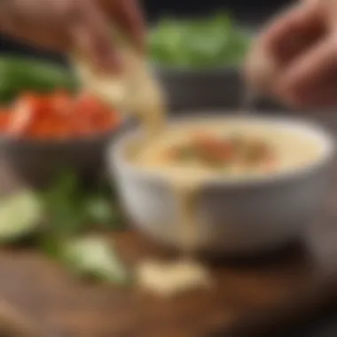 An array of low-carb dippers for queso such as celery and bell peppers