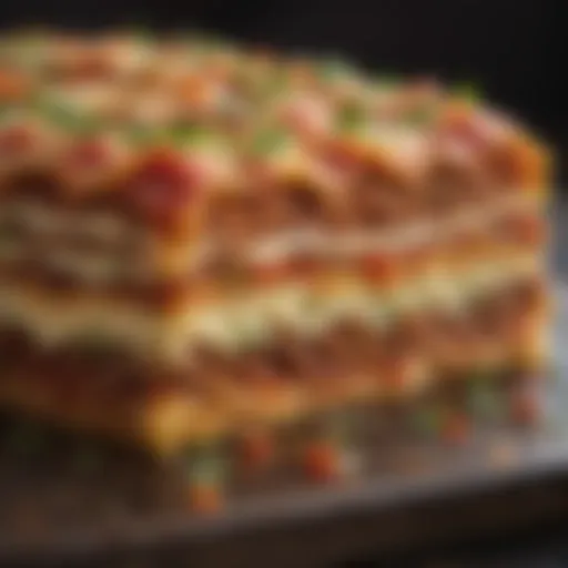 A beautifully layered raw noodle lasagna showcasing vibrant colors and fresh ingredients.