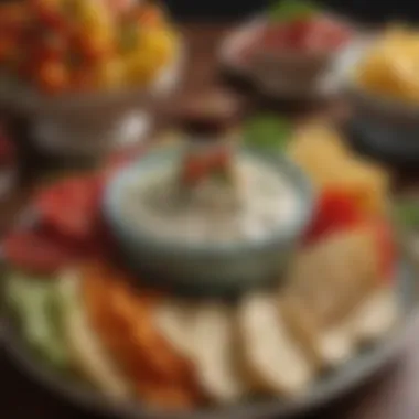 Elegantly Presented Dips for Social Gatherings Elegant presentation of dips with garnishes and dipping options