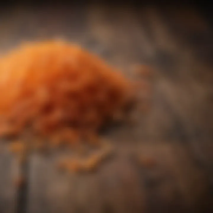 Rich strands of saffron on a wooden surface