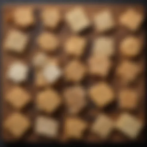 An assortment of vibrant, salt-free crackers displayed on a wooden board