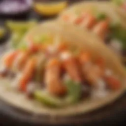 Close-up of a shrimp taco showcasing vibrant ingredients