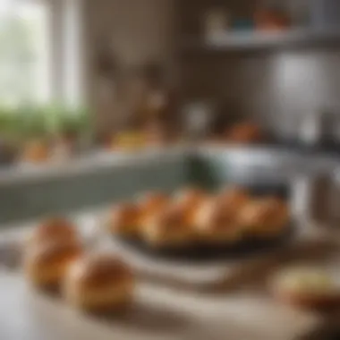 A serene kitchen setting with bun ingredients arranged