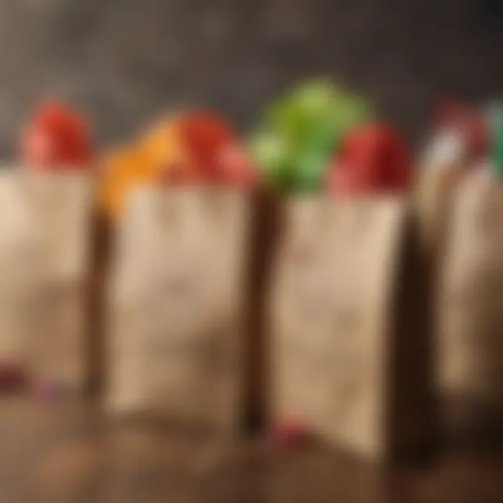 Colorful gift bags arranged for guests