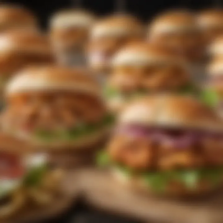 An assortment of regional variations of chicken sandwiches showcasing diverse flavors