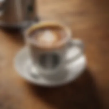 A steaming cup of Starbucks Swiss Water Decaf coffee placed on a rustic wooden table