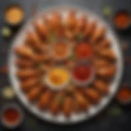 A vibrant platter of various chicken wings coated in diverse sauces