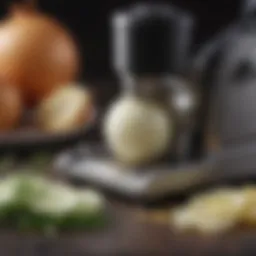 Close-up of an automatic onion dicer showcasing its sharp blades and design