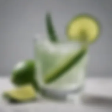 A glass of drinkable aloe vera gel with a slice of lime