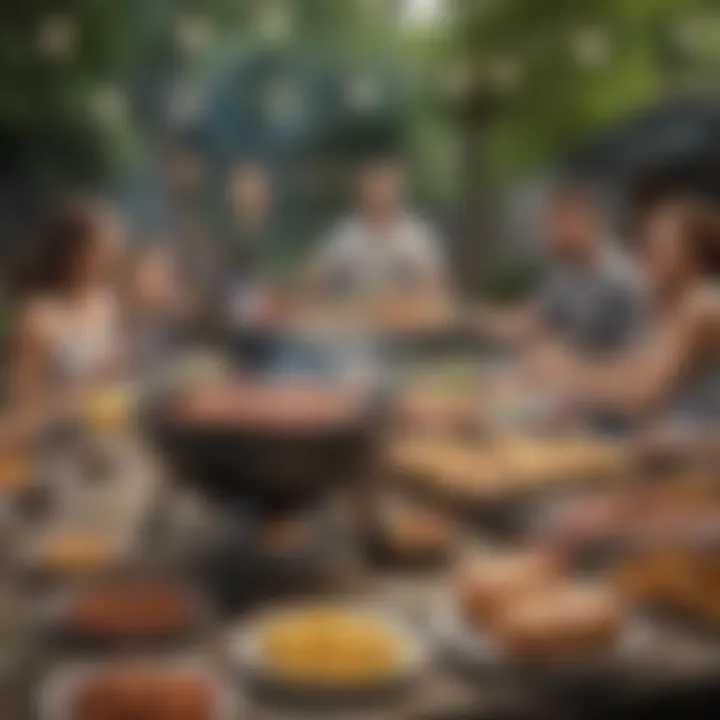 An inviting outdoor barbeque setting with patrons enjoying their meals